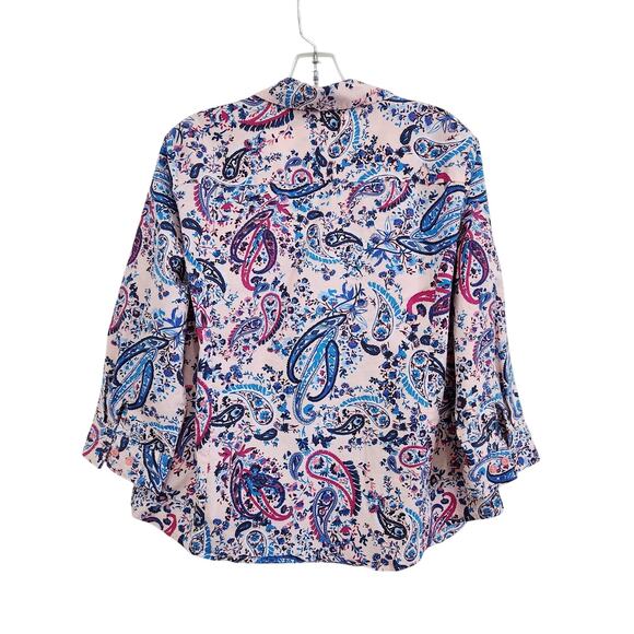 Basic Editions Paisley Boho 3/4 Sleeve Button Down Dress Shirt Work Wear Sz XL - Picture 2 of 11